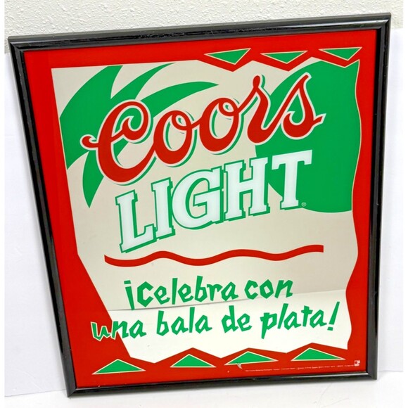 Coors Light‎ Beer Mirror Bar Sign Man Cave Vintage 90s USA Made Icelebra Spanish - Picture 1 of 4